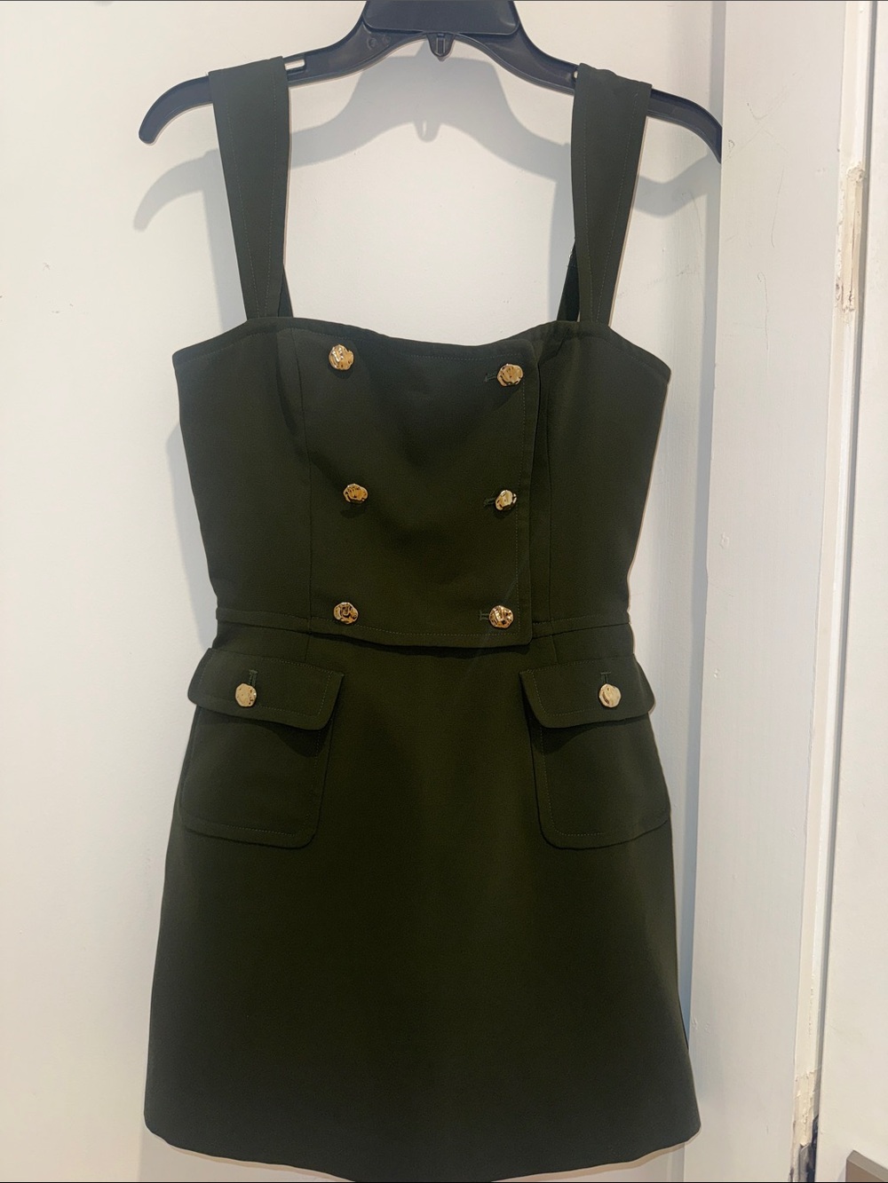 Amanda Uprichard Olive Green Double-Breasted Mini Dress with Gold Buttons